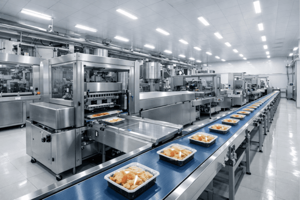 máy đóng gói tự động trong dây chuyền sản xuất công nghiệp hiện đại