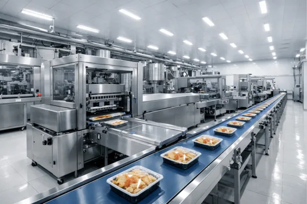 máy đóng gói tự động trong dây chuyền sản xuất công nghiệp hiện đại