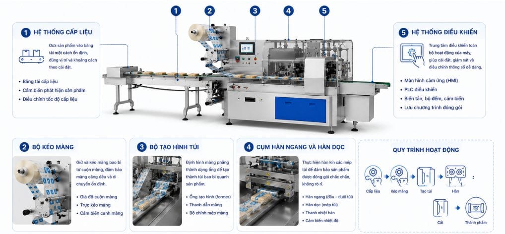 Cấu tạo cơ bản máy đóng gói dạng nằm