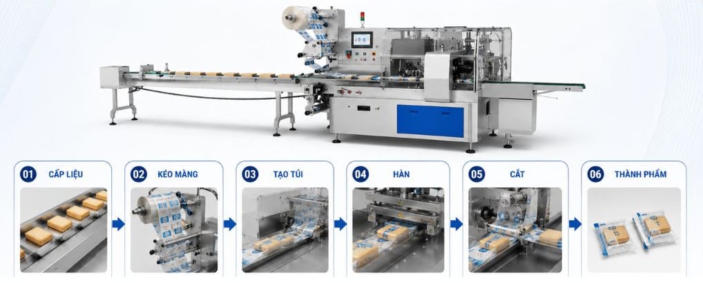 nguyên lý hoạt động máy đóng gói dạng nằm