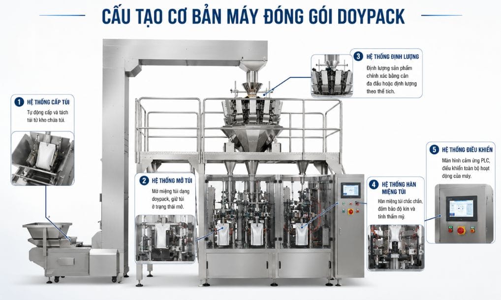Cấu tạo máy đóng gói túi Doypack