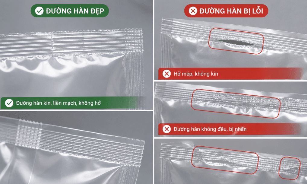 Đường hàn bao bì phải kín và đồng đều