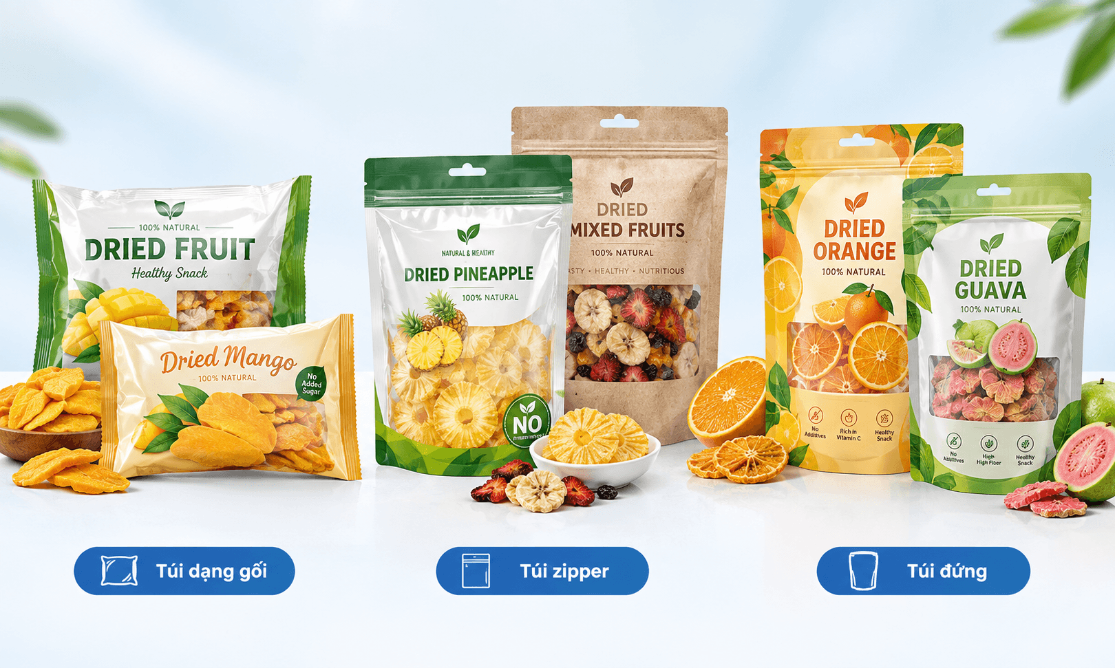 Bao bì đóng gói trái cây sấy